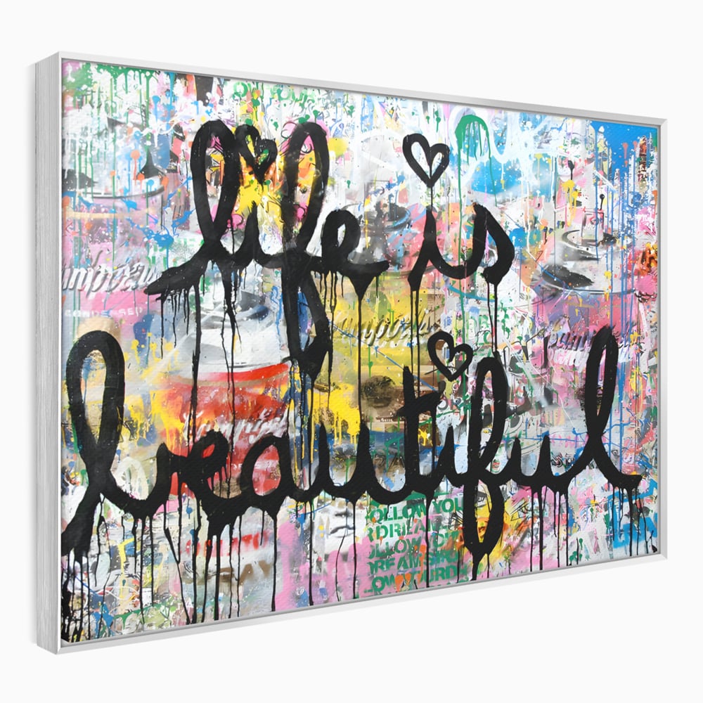 Tablou canvas cu tablou canvas cu graffiti motivational, in rama de aluminiu argintiu